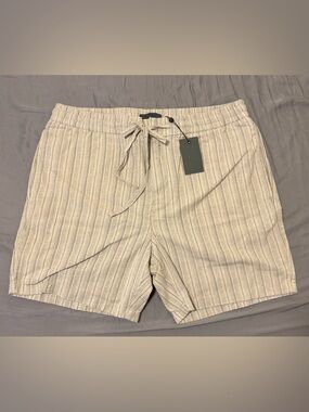 NWT John Varvatos Daryl Shorts 36 Tan Khaki 6" Men's Casual Drawstring Striped